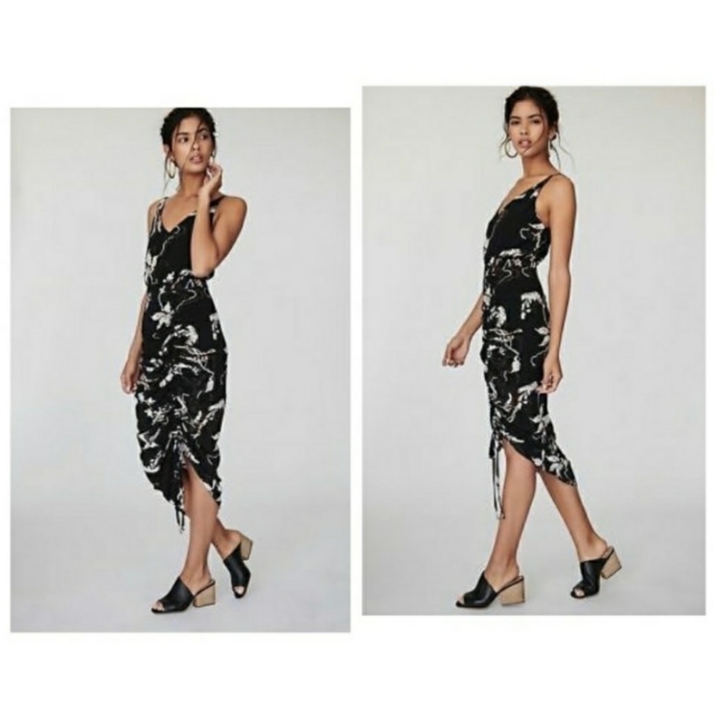 Shona Joy Ruched Slip Black Floral Dress Size 6